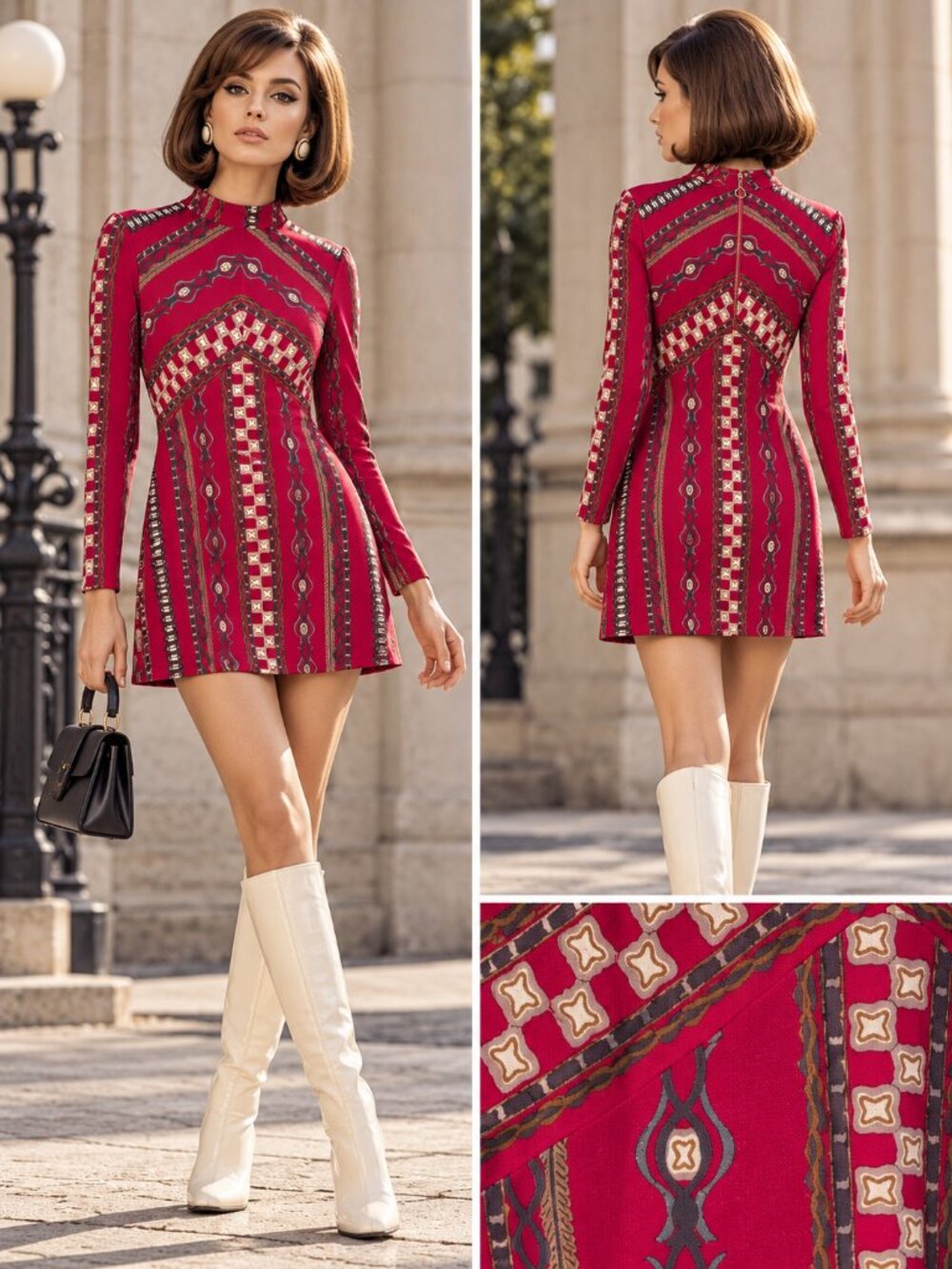 Free People Stella Graphic Print Mini Dress Small Red Boho Retro